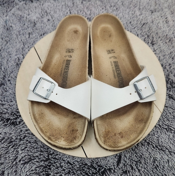 Birkenstock Women's Madrid Sandal Size 10 Slide White Strap Buckle Birko-Flor - Picture 3 of 9